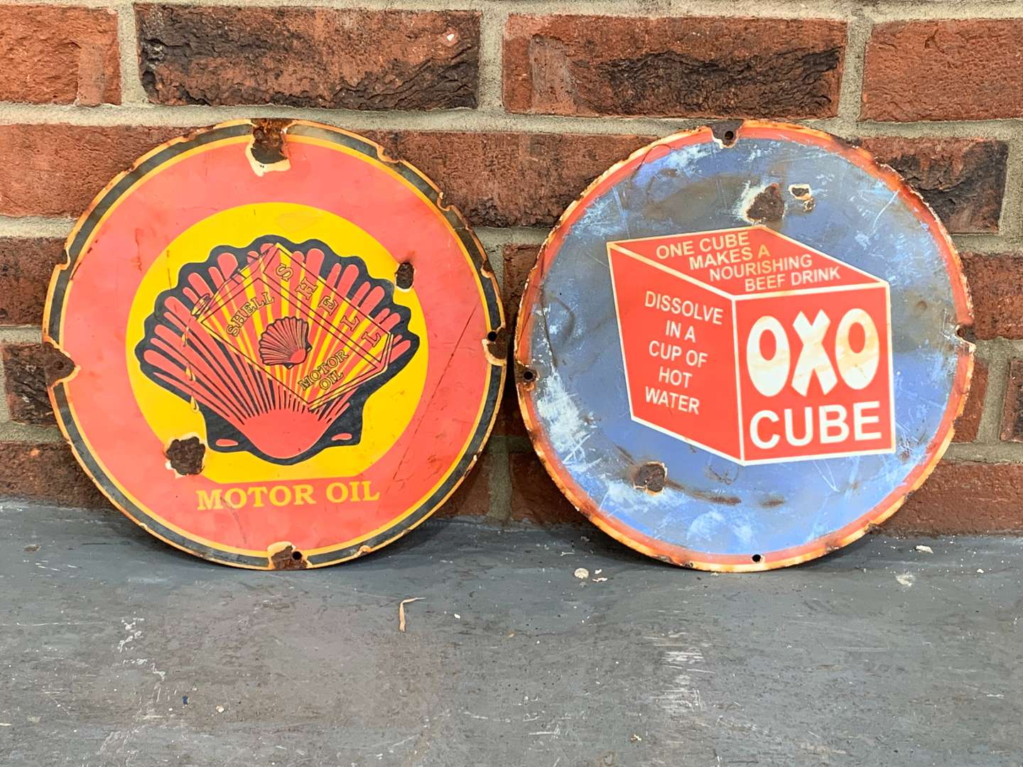 <p>Two Metal Shell and OXO Signs</p>