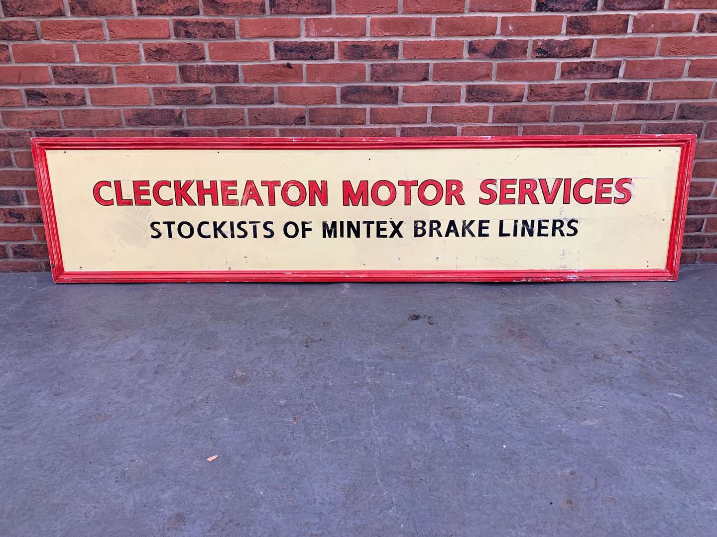 <p>Painted Cleckheaton Motor Services Display Sign</p>