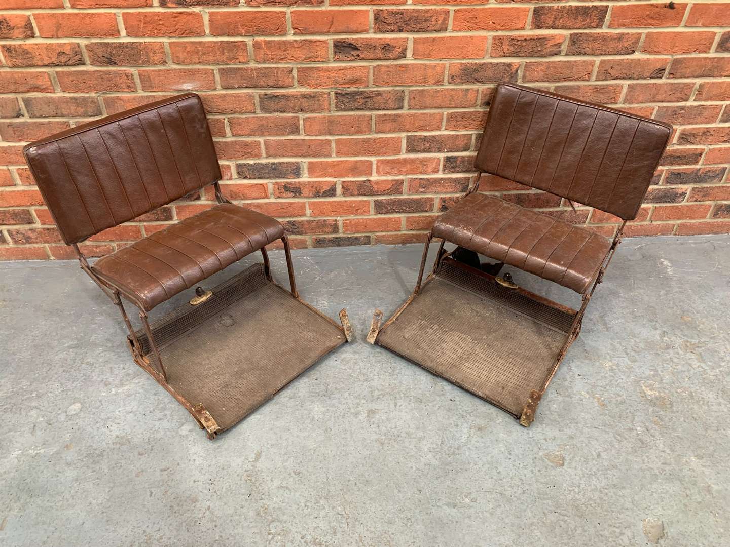 <p>Pair Vintage Leather Folding Car Seats</p>