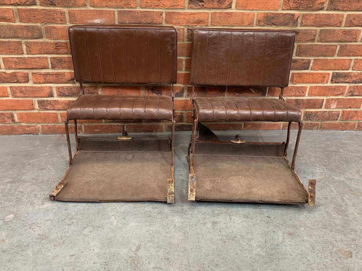 <p>Pair Vintage Leather Folding Car Seats</p>