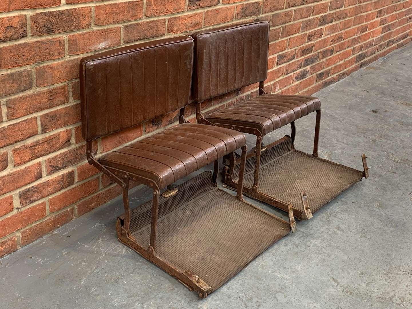 <p>Pair Vintage Leather Folding Car Seats</p>