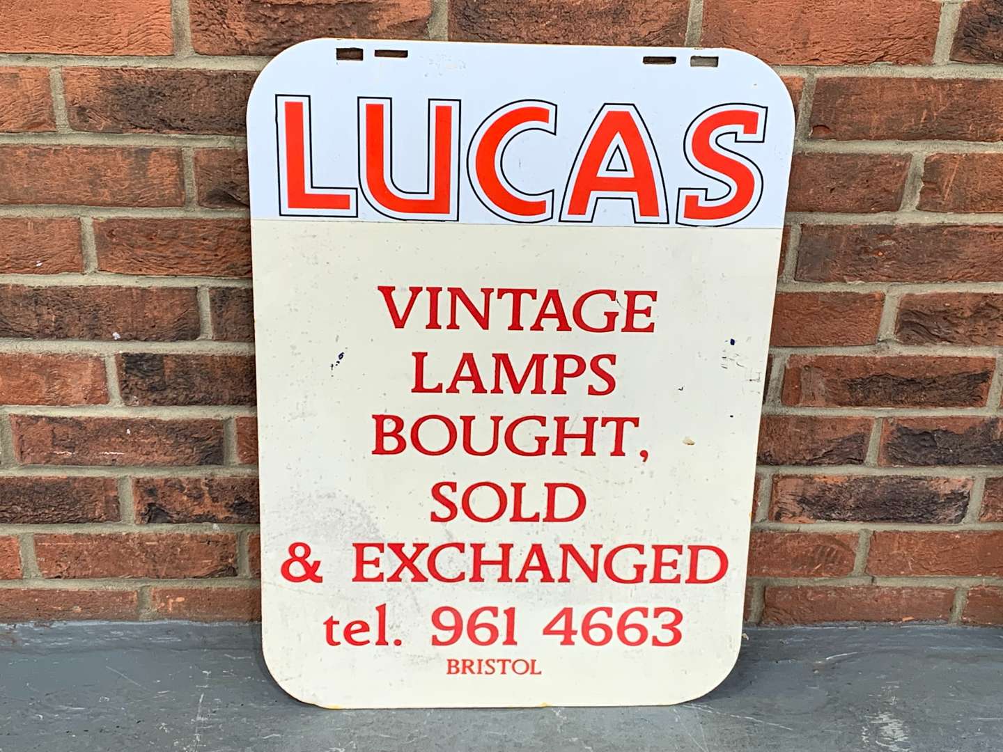 <p>Metal Made Lucas Vintage Lamps Bought and Sold Sign</p>