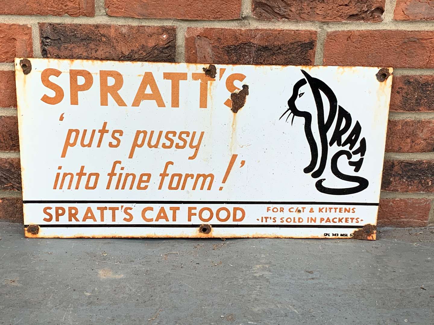 <p>Enamel Spratts Cat Food Sign</p>