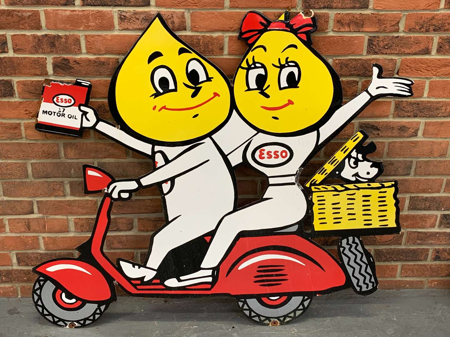 <p>Enamel Large Mr and Mrs Drip On a Scooter Sign</p>