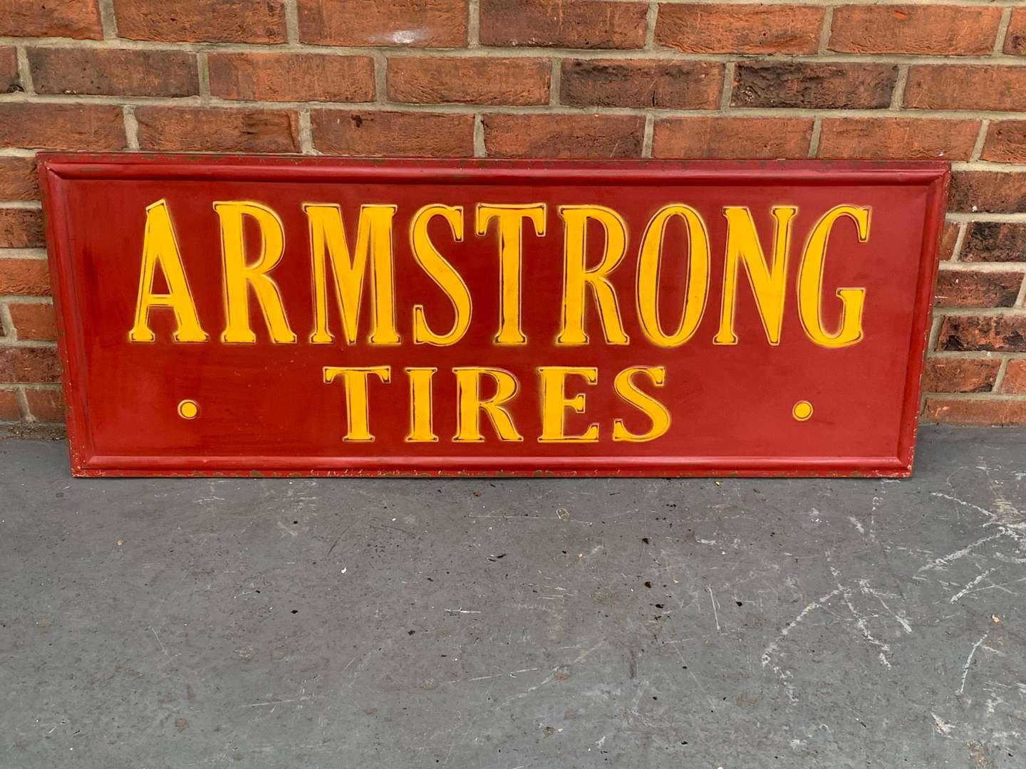 <p>Pressed Tin Armstrong Tire Sign</p>