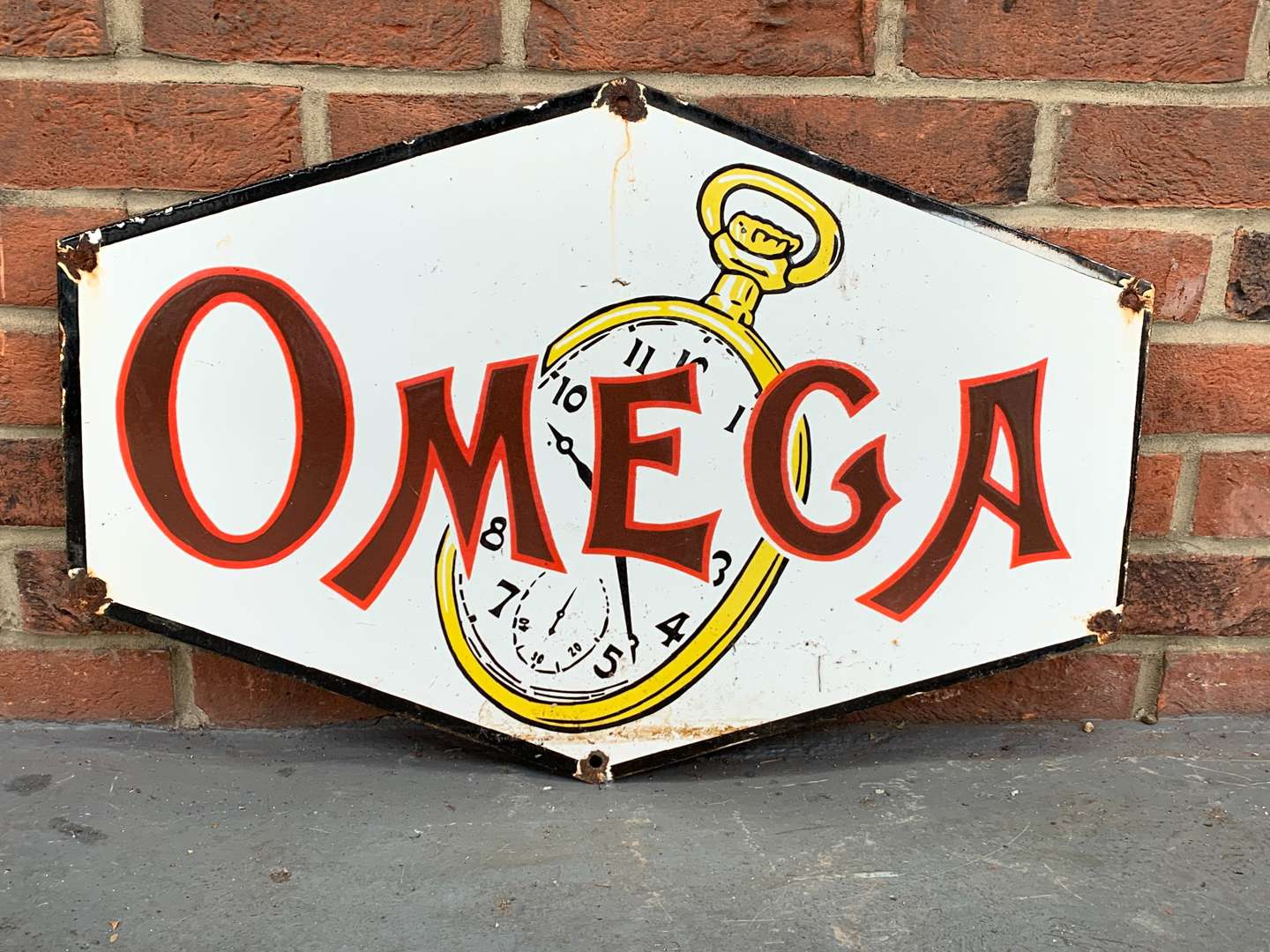 <p>Enamel Omega Watch Sign</p>