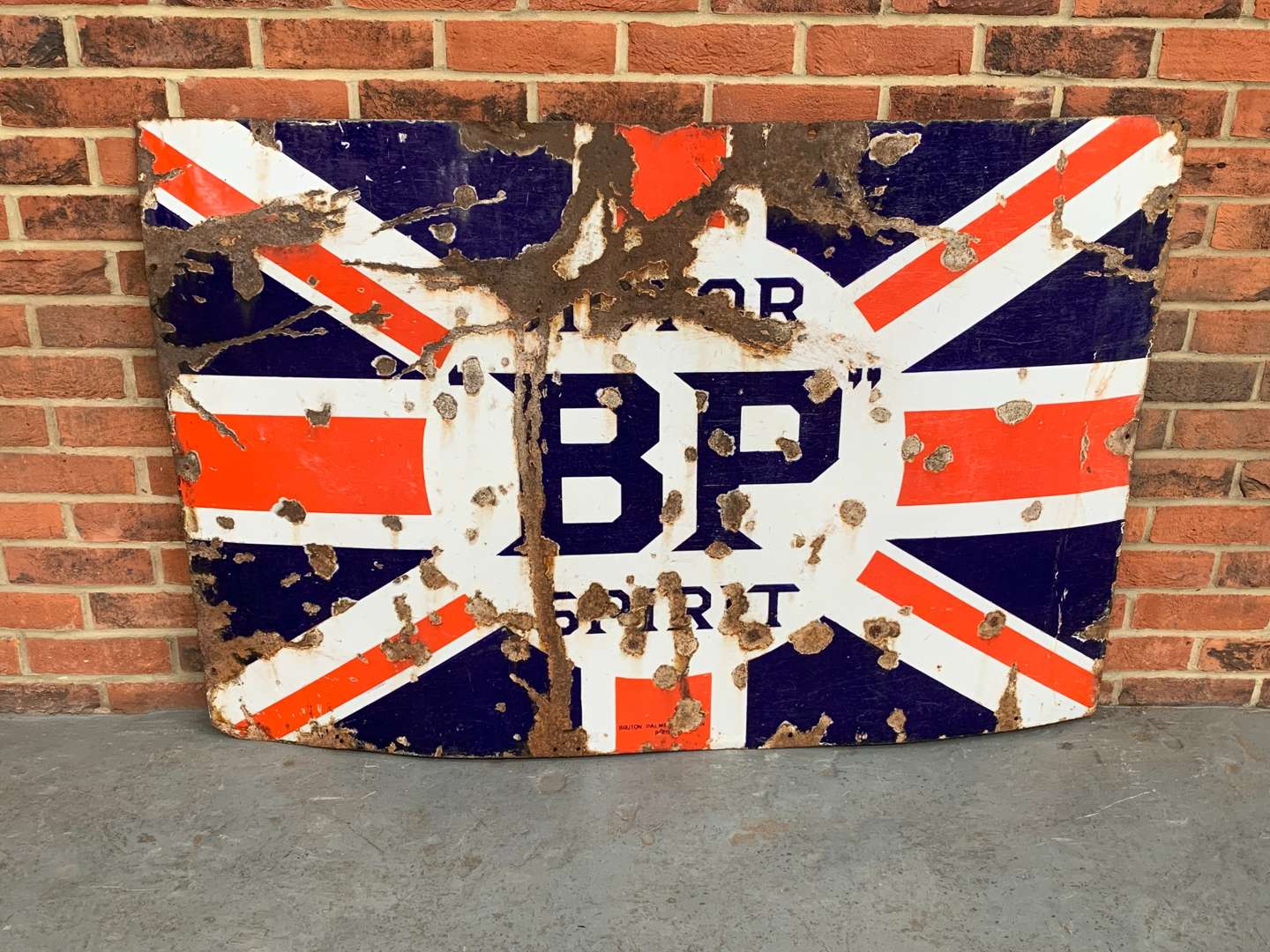 <p>Enamel BP Motor Spirit Union Jack Sign</p>