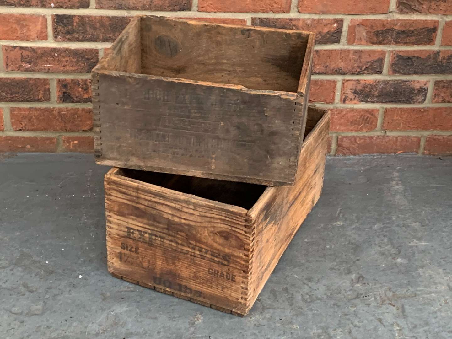 <p>Two Wooden Dynamite Crates</p>
