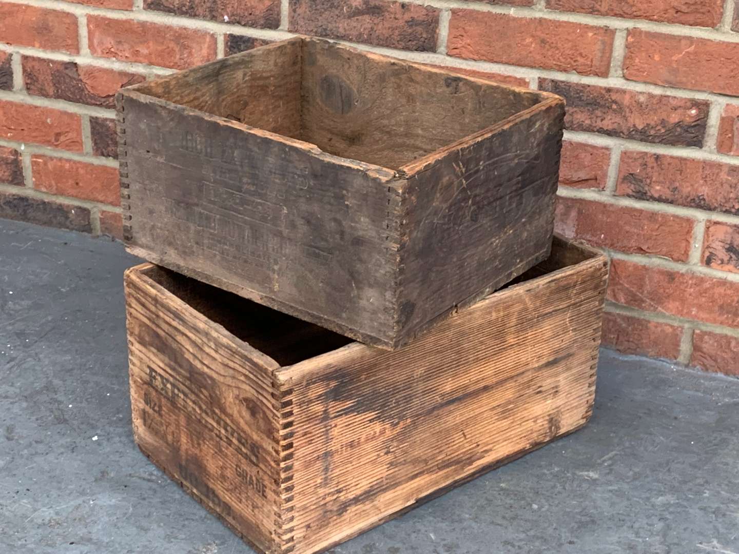 <p>Two Wooden Dynamite Crates</p>