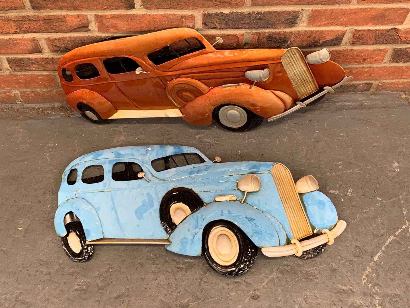 <p>Two Modern Pressed Classic Car Wall Art</p>