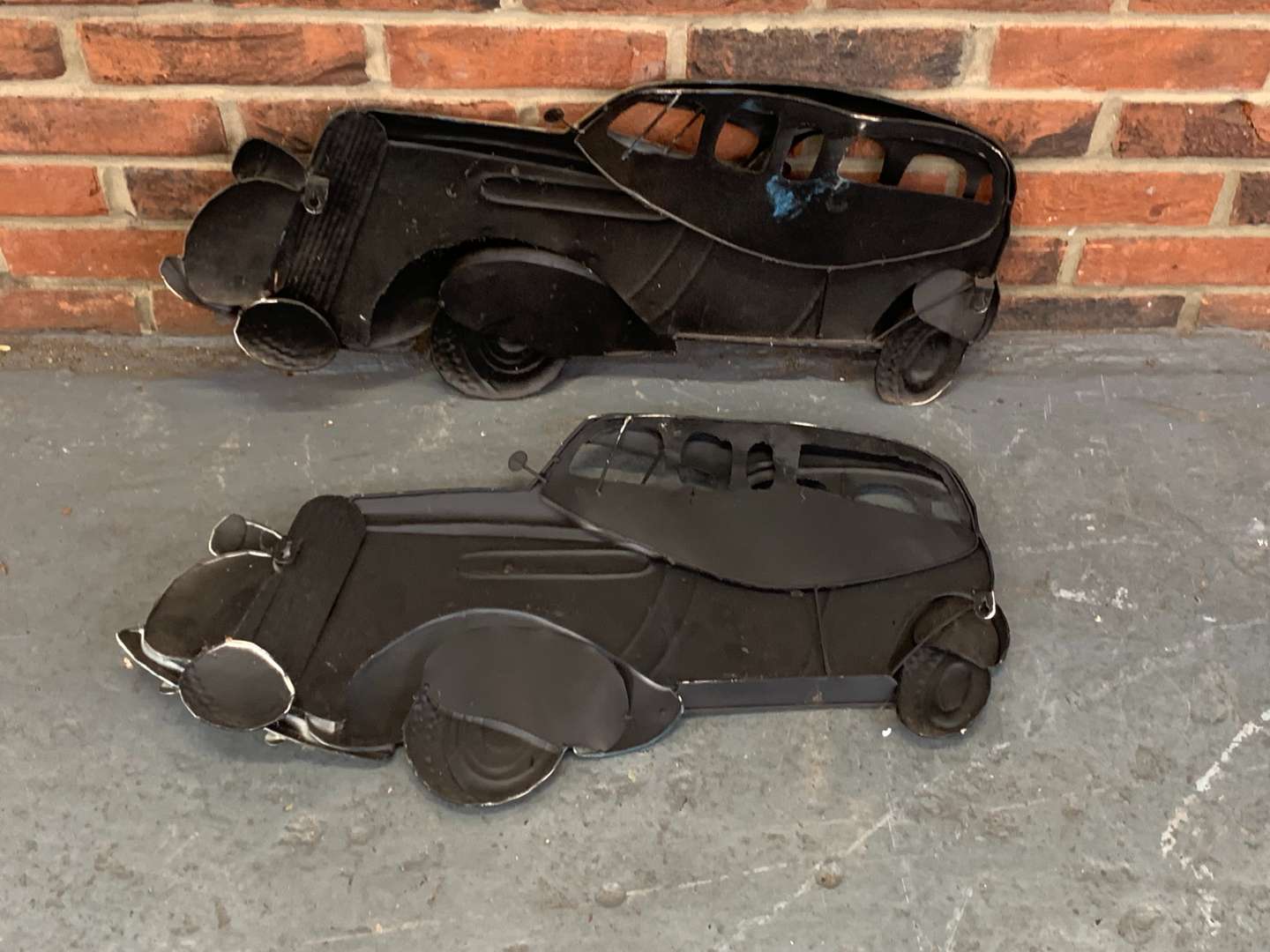 <p>Two Modern Pressed Classic Car Wall Art</p>