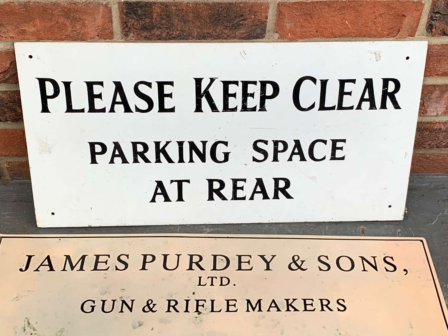<p>Modern Metal “Please Keep Clear” and James Purdey and Sons Sign (2)</p>