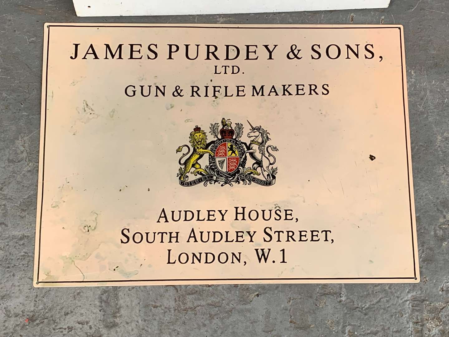 <p>Modern Metal “Please Keep Clear” and James Purdey and Sons Sign (2)</p>