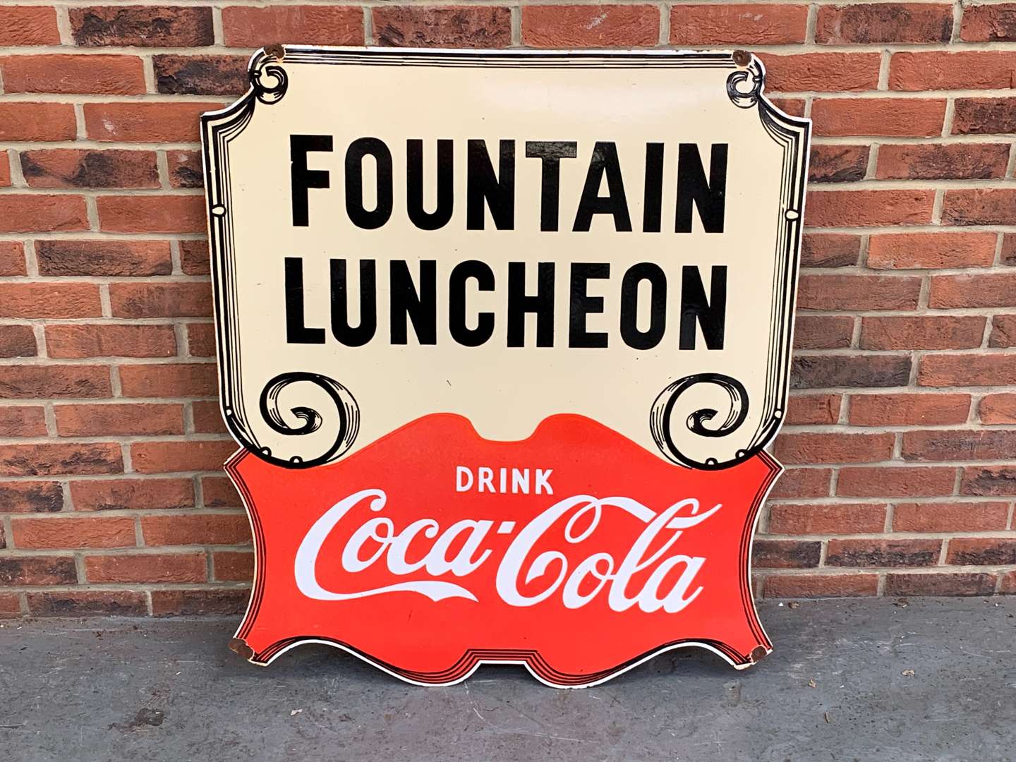 <p>Coca Cola Fountain Luncheon Enamel Sign</p>
