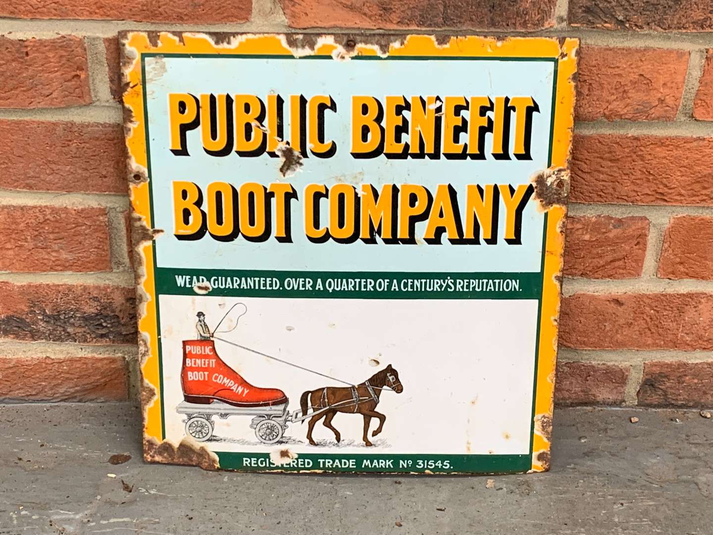 <p>Public Benefit Boot Company Enamel Sign</p>