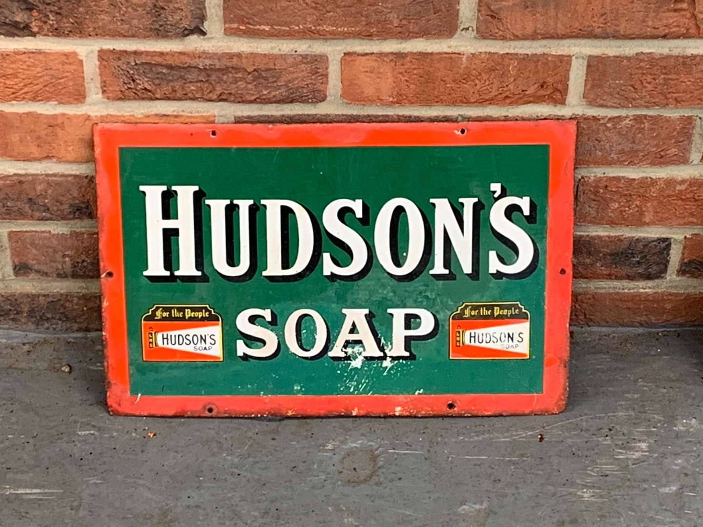 <p>Hudsons Soap Enamel Sign</p>