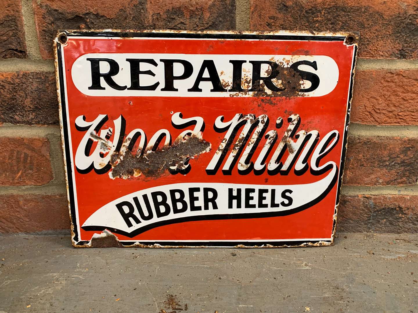 <p>Wood Milne Repairs and Shoeshine Enamel Sign</p>