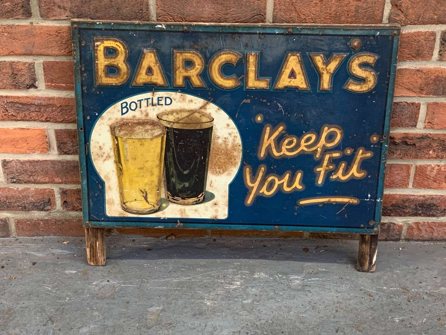 <p>Pressed Tin Barclays Bottled “Keep You Fit” Sign</p>