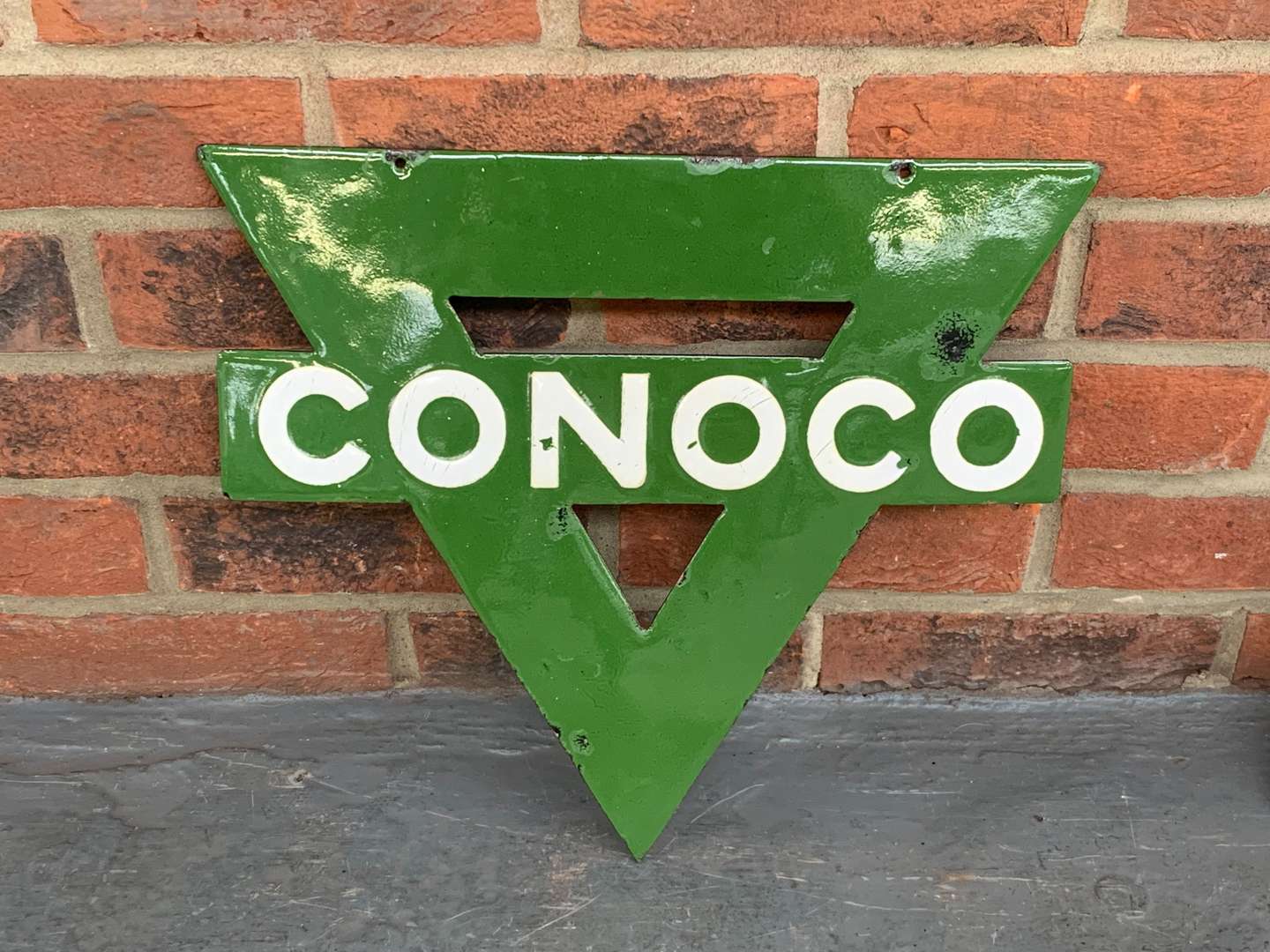 <p>Conoco Enamel Triangular Sign</p>