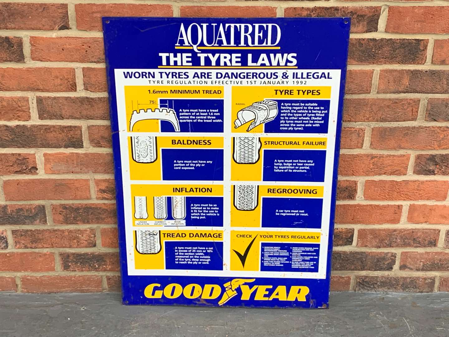 <p>Goodyear Tin The Tyre Laws Sign</p>