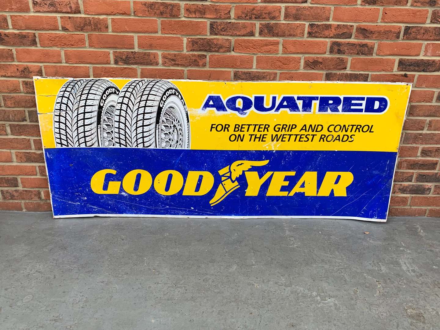 <p>Goodyear Aquatred Tyre's Aluminium Sign a/f</p>
