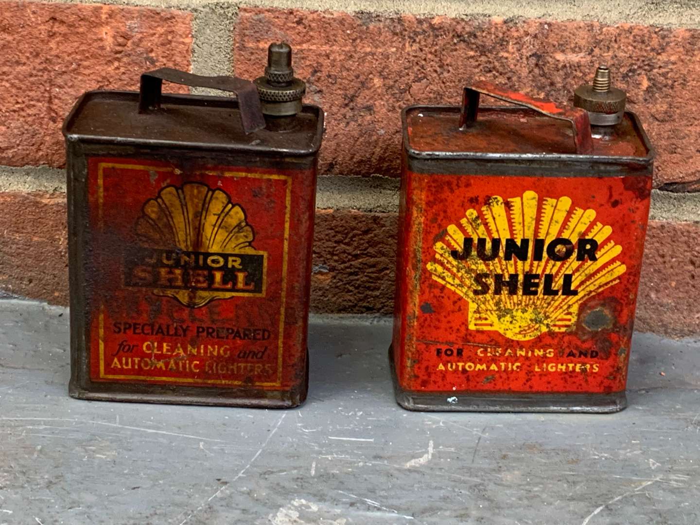 <p>Two Early Junior Shell Oil Cans</p>