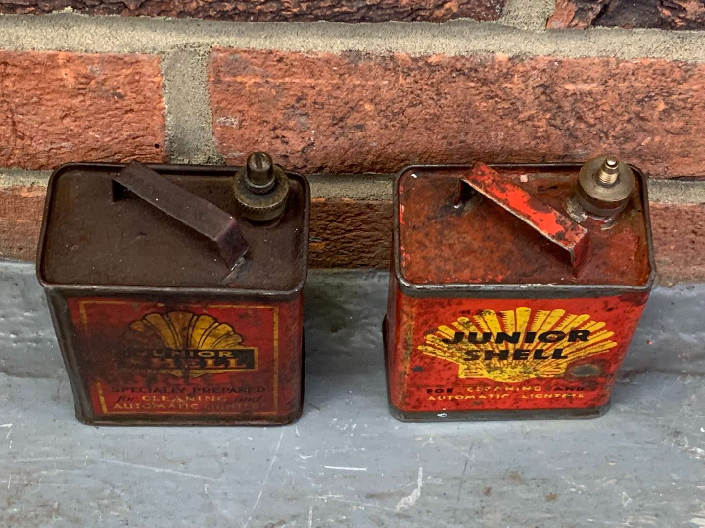 <p>Two Early Junior Shell Oil Cans</p>