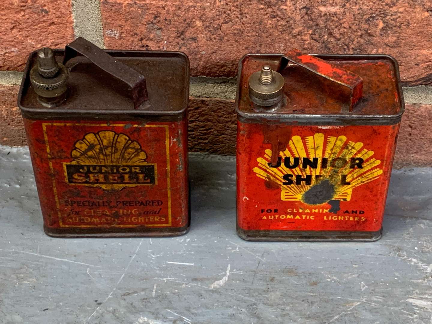 <p>Two Early Junior Shell Oil Cans</p>