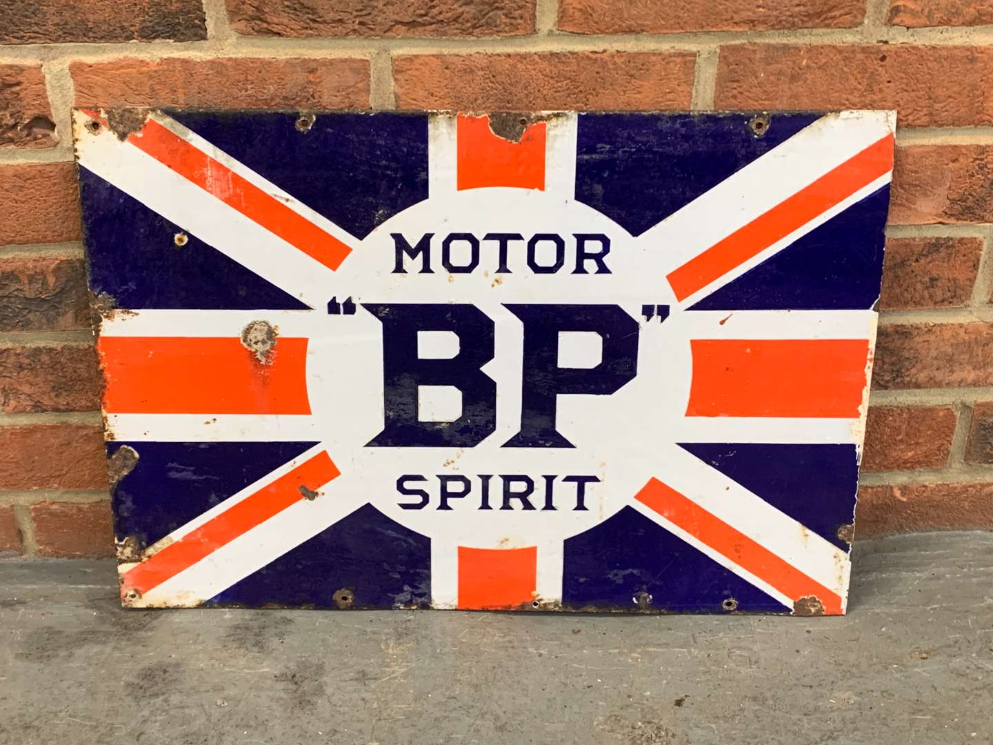 <p>BP Union Jack Motor Spirit Enamel Sign</p>