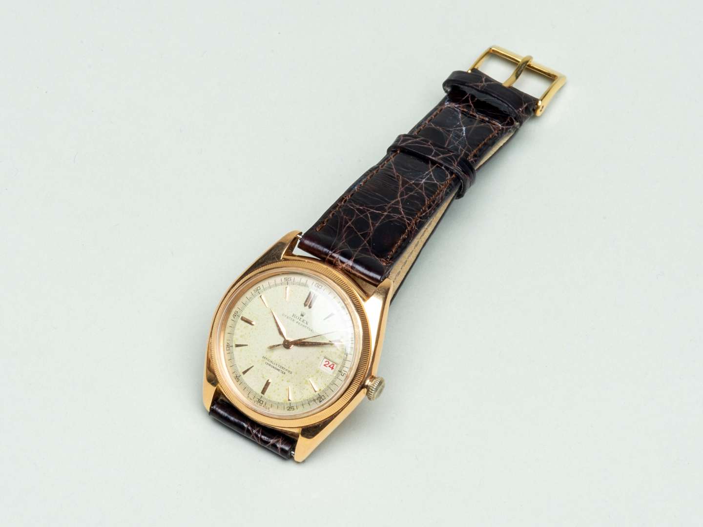 <p>Rolex 18ct Pink Gold Bubble Back Wrist Watch</p>