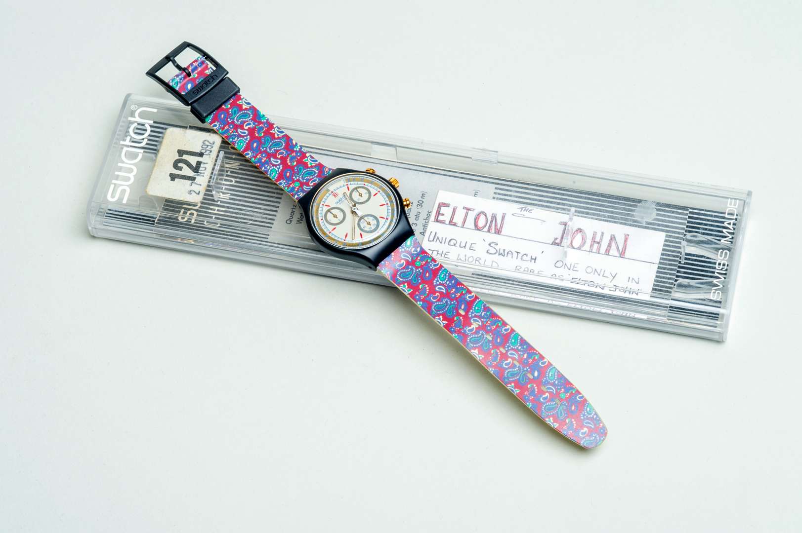 <p>Signed Elton John Swatch watch</p>