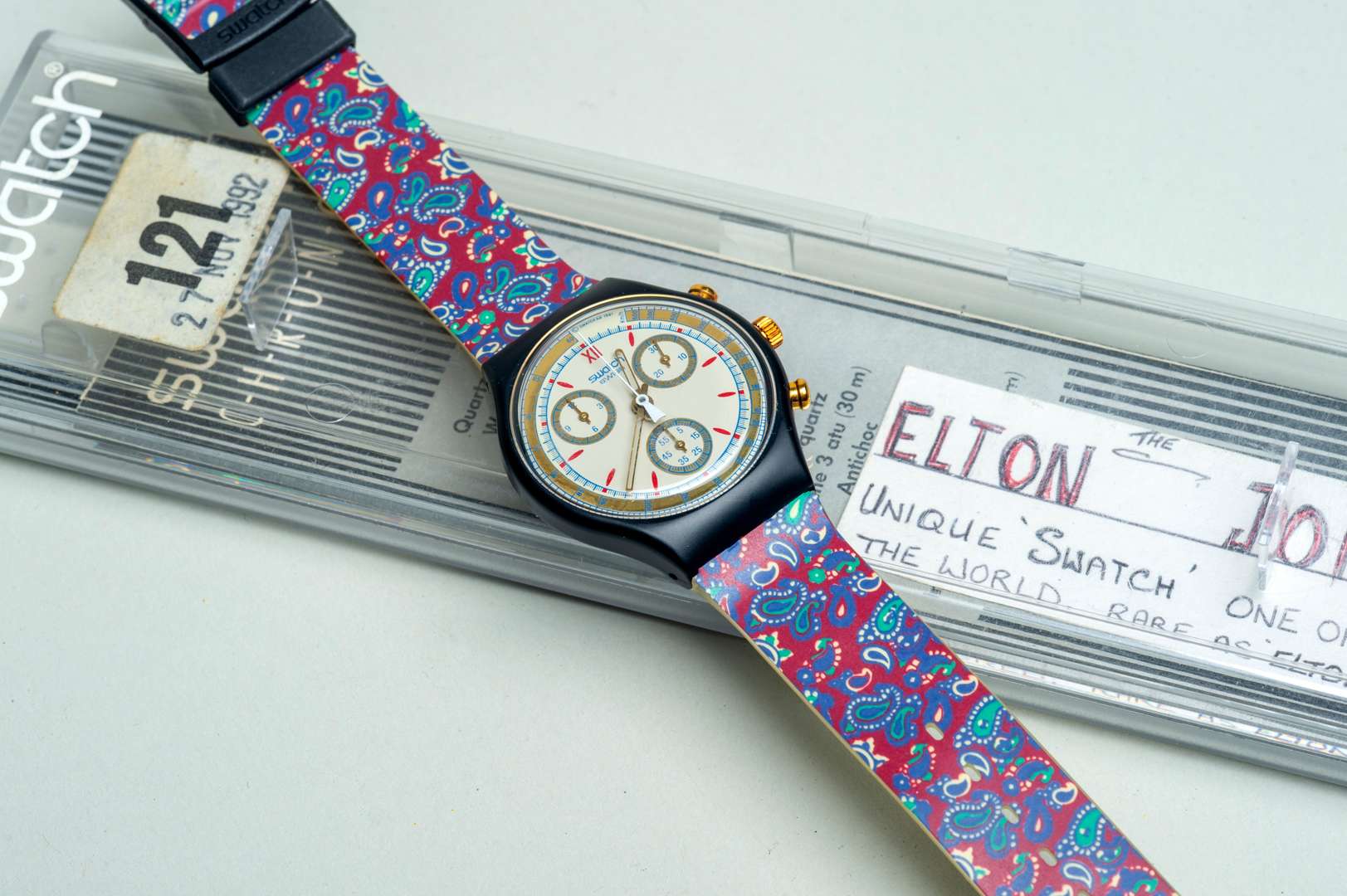 <p>Signed Elton John Swatch watch</p>