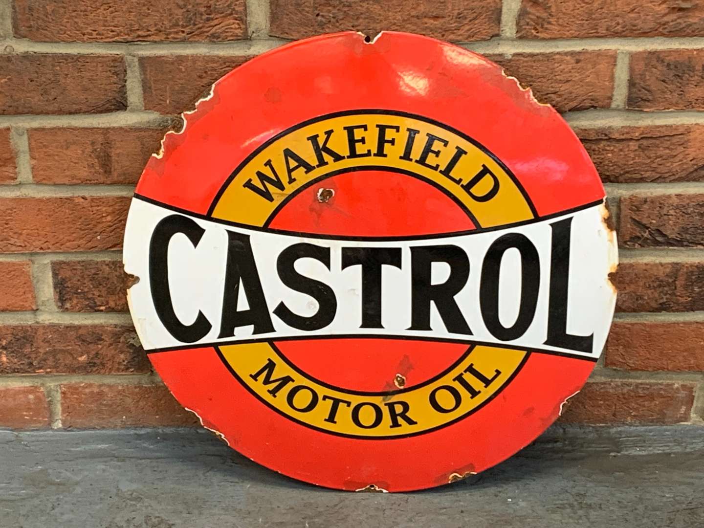 <p>Castrol Motor Oil Enamel Circular Convex Sign</p>