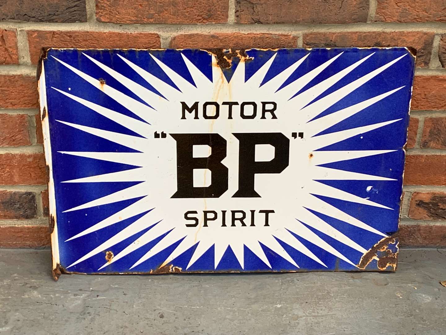 <p>BP Motor Spirit Flange Enamel Sign</p>