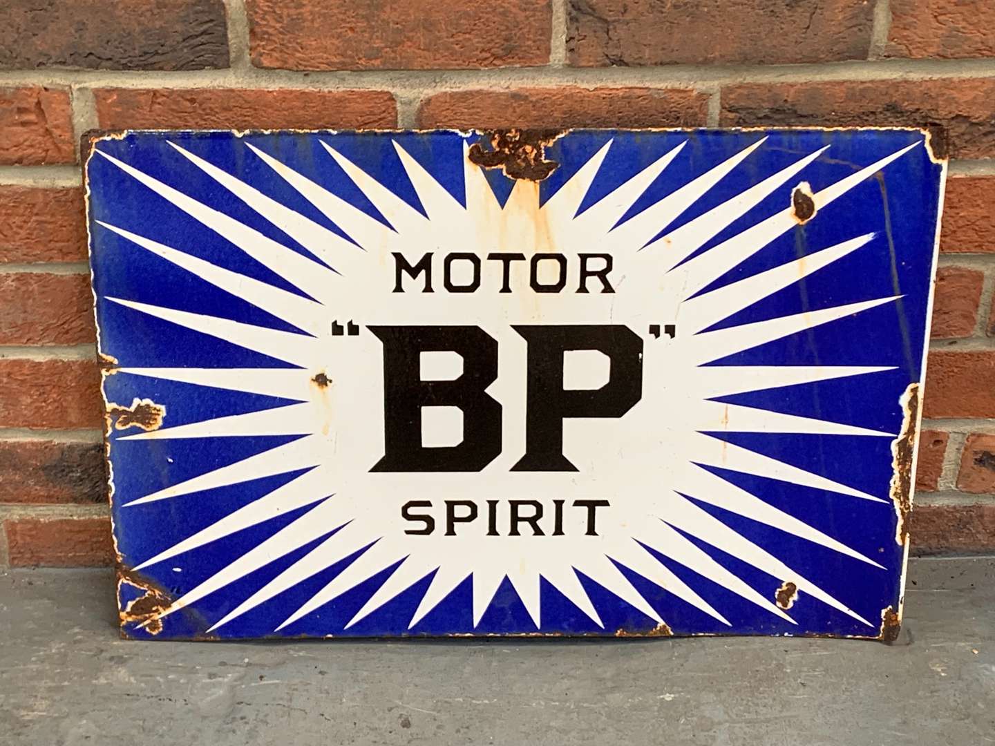 <p>BP Motor Spirit Flange Enamel Sign</p>
