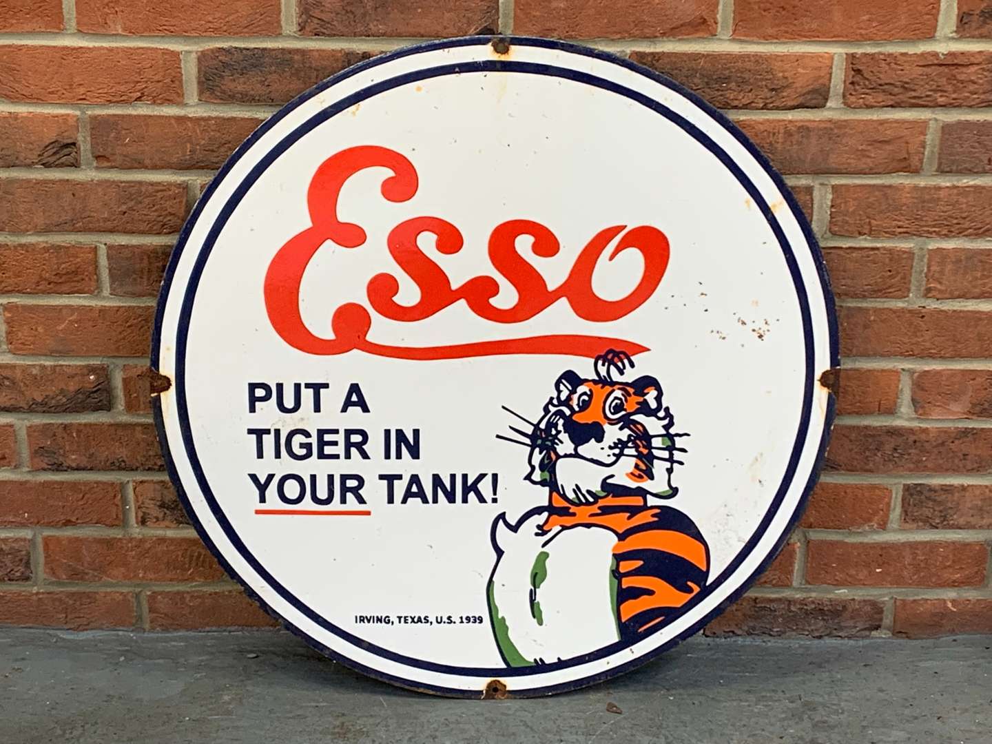 <p>Esso “Put a Tiger in Your Tank” Circular Enamel Sign</p>
