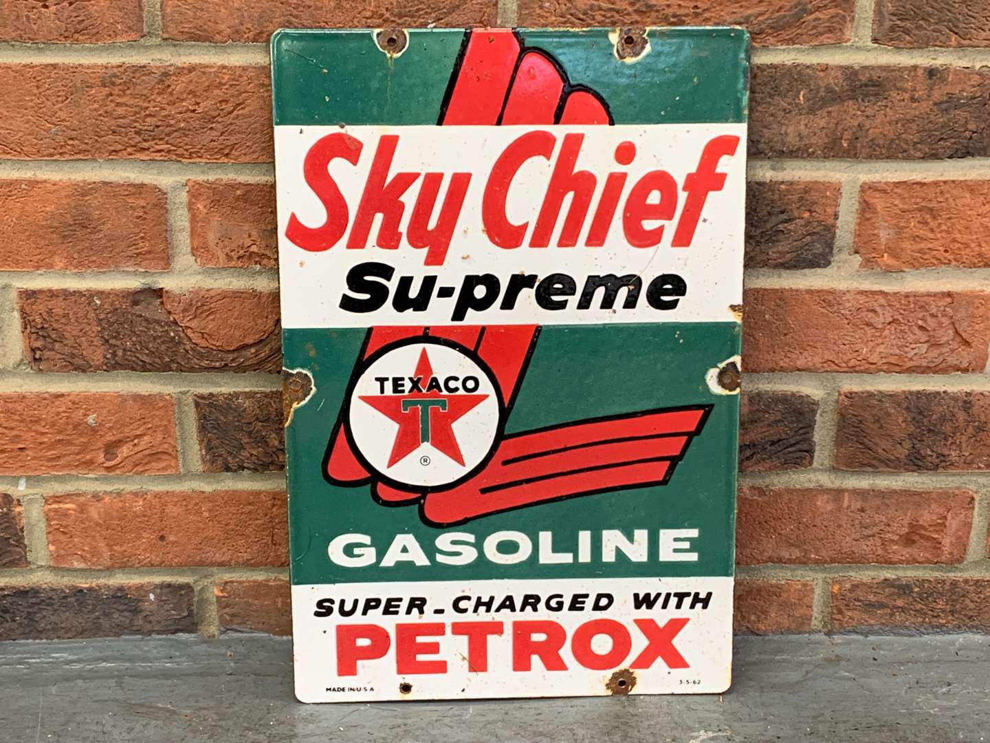 <p>Sky Chief Gasoline Enamel Sign</p>