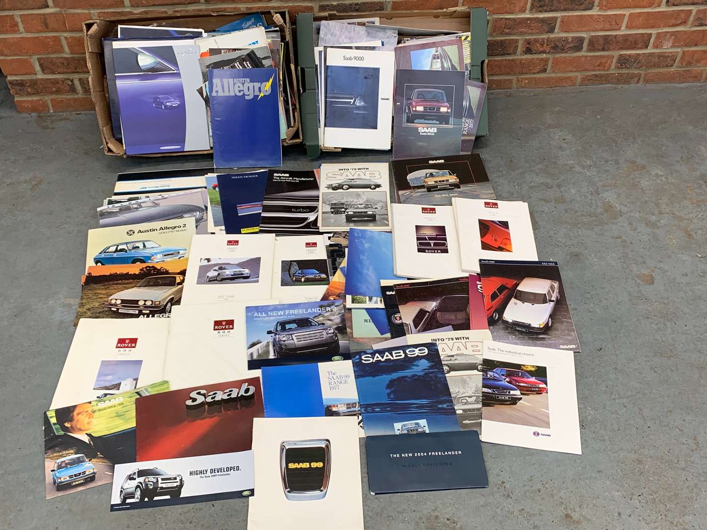 <p>Two Boxes of Mainly Saab and Rover Literature</p>