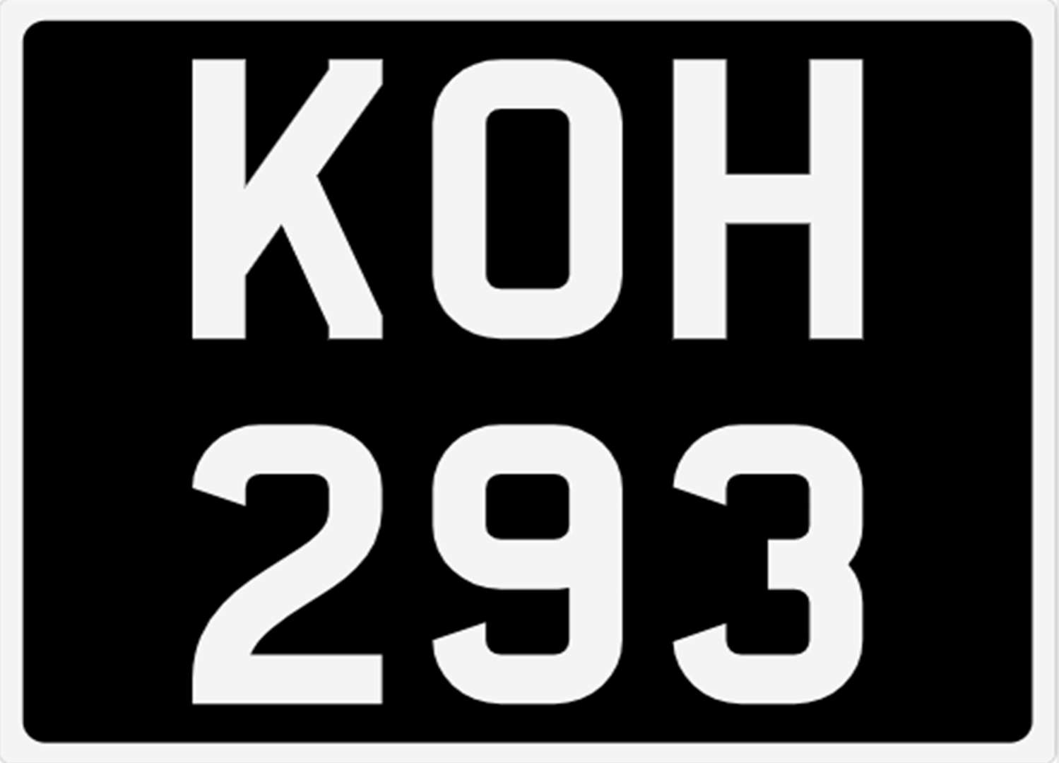 <p>&nbsp; KOH 293 Registration number</p>