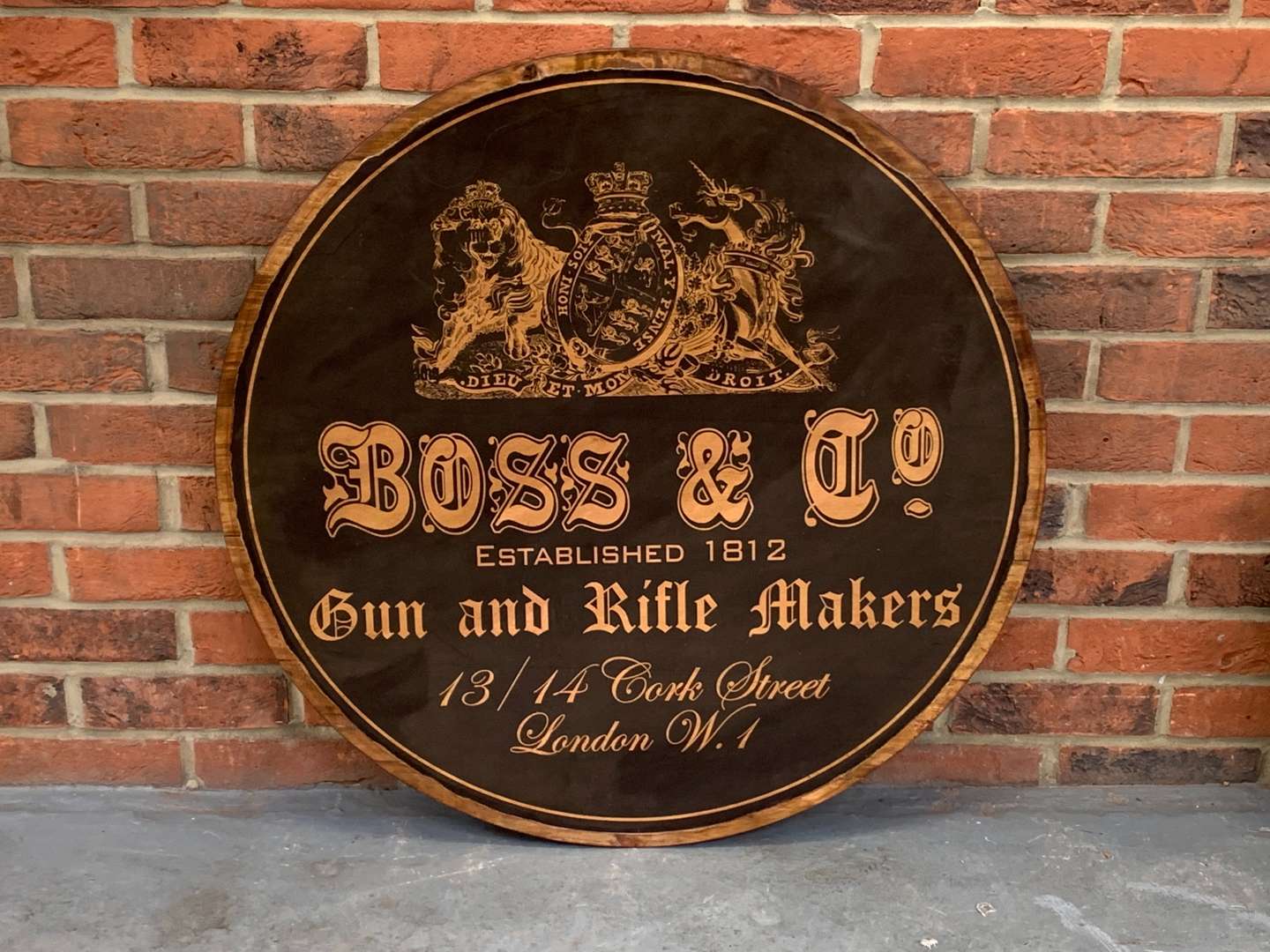 <p>Boss and Co Gun and Rifle Makers Wooden Sign</p>