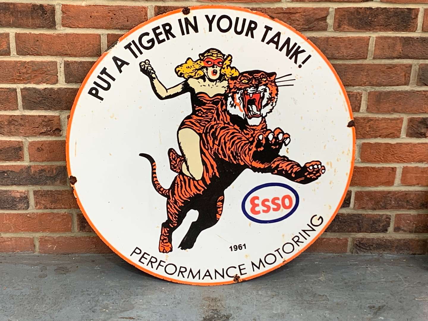 <p>Esso “Put A Tiger In Your Tank” Circular Enamel Sign</p>