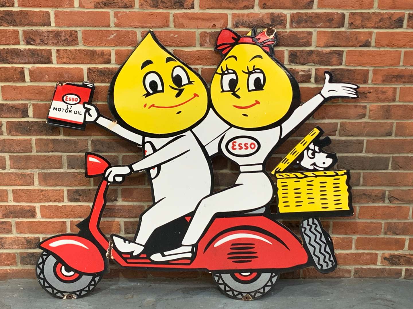 <p>Large Mr and Mrs Drip On A Scooter Enamel Sign</p>