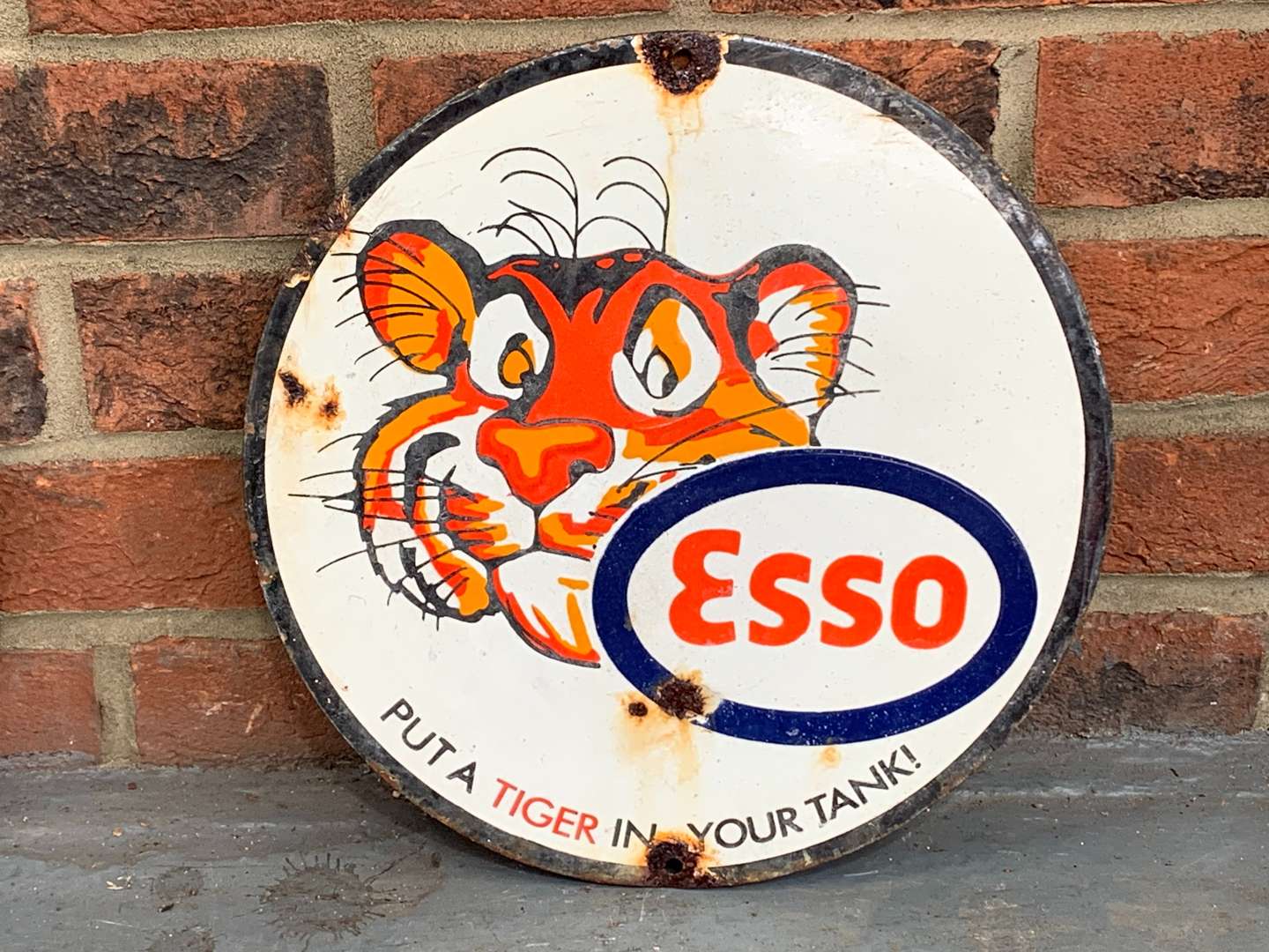 <p>Esso “Put A Tiger In Your Tank” Small Enamel Sign</p>