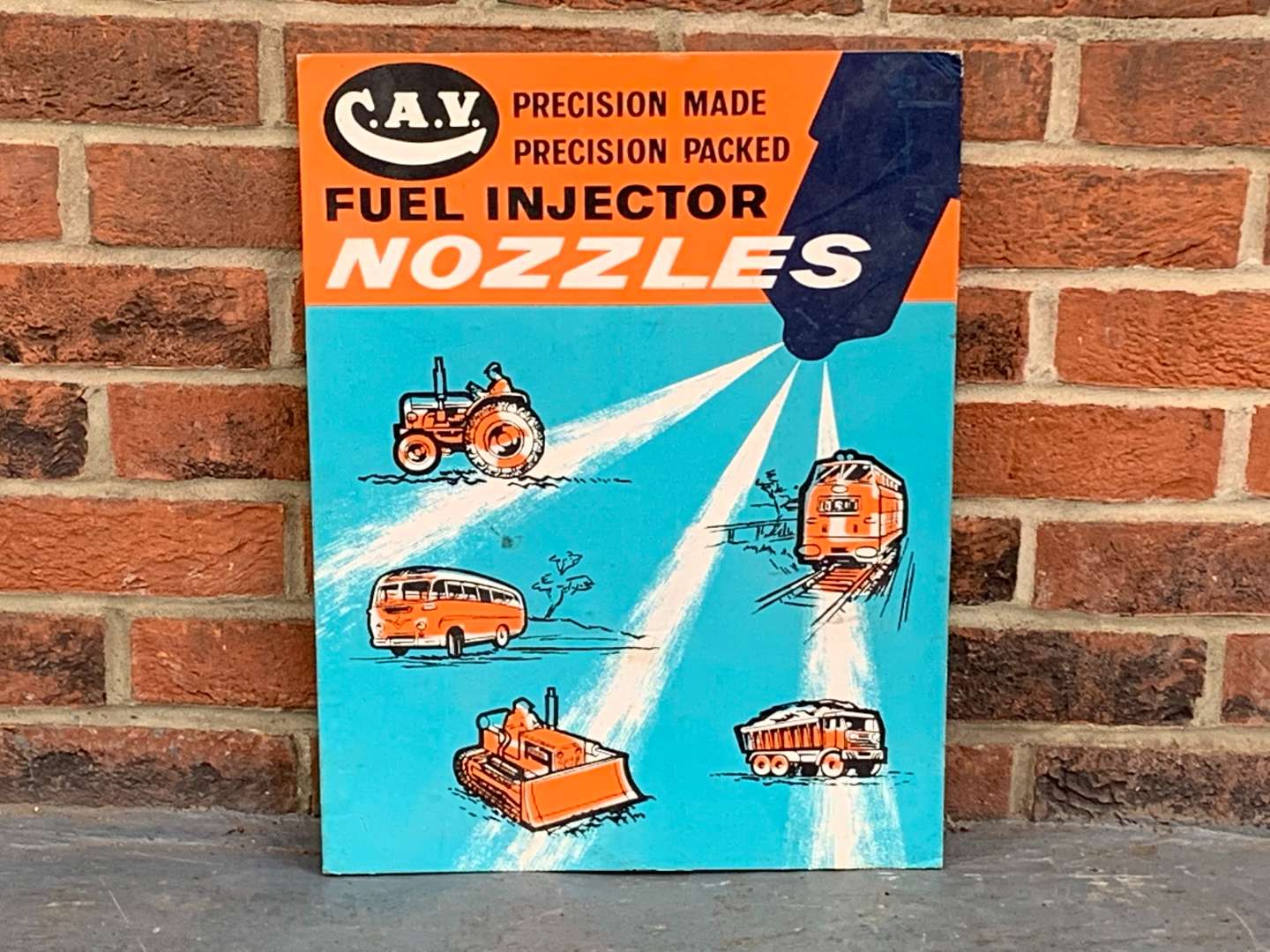 <p>CAV Fuel Injectors Nozzles Sign On Cardboard</p>