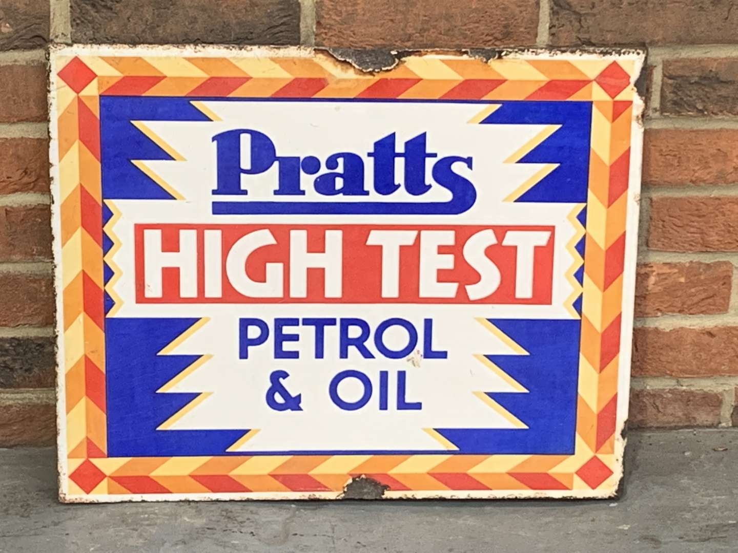 <p>Pratts High Test Petrol and Oil Enamel Flange Sign</p>