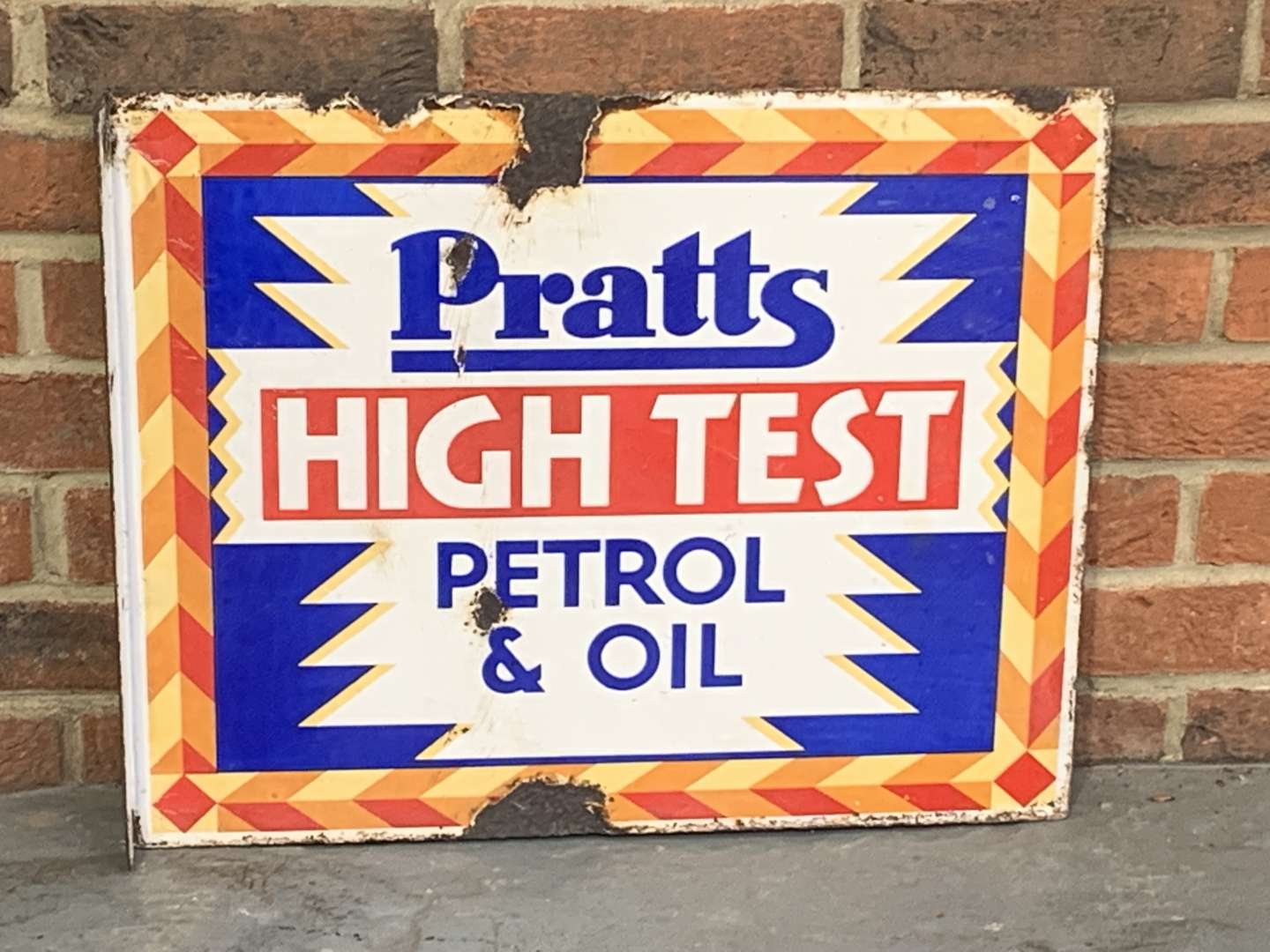 <p>Pratts High Test Petrol and Oil Enamel Flange Sign</p>