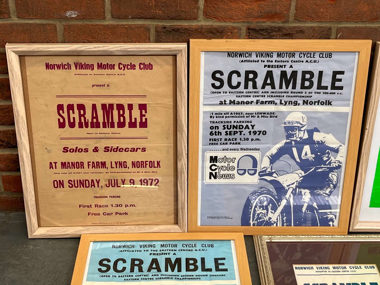 <p>Five Framed Norwich Vikings Scrambler Posters</p>