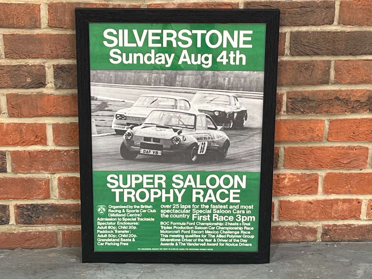 <p>1973 Silverstone Framed Super Saloon Trophy Race Poster</p>