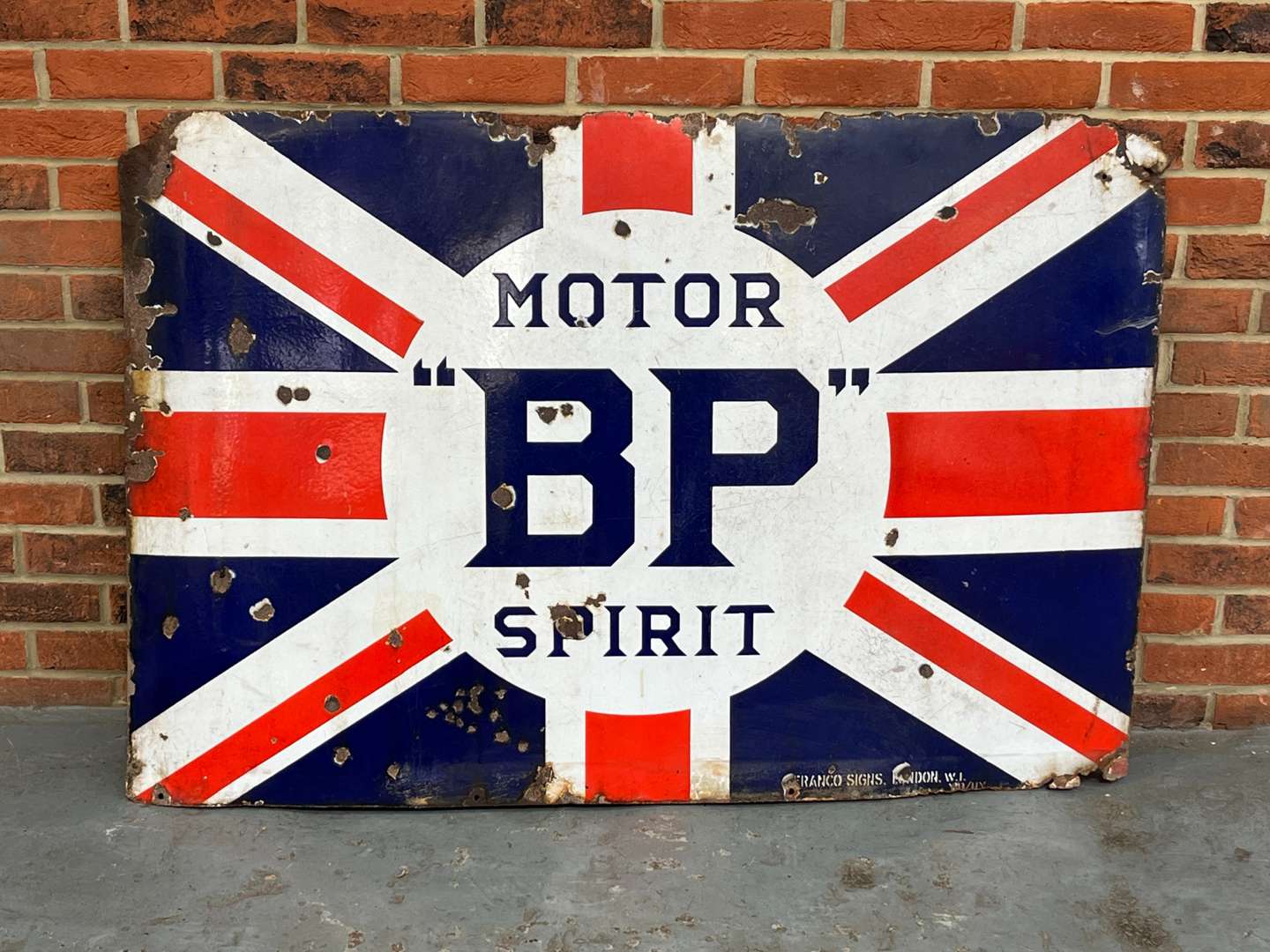 <p>BP Motor Spirit Union Jack Large Enamel Sign</p>