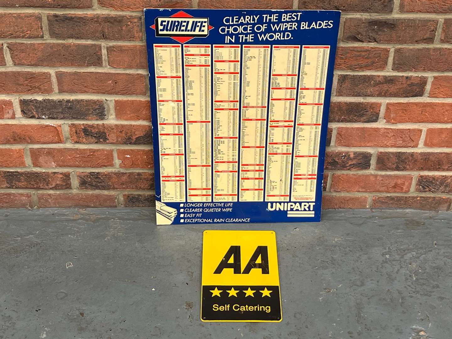 <p>Surelife Unipart Wiper Blades Sign and AA Self Catering Sign (2)</p>